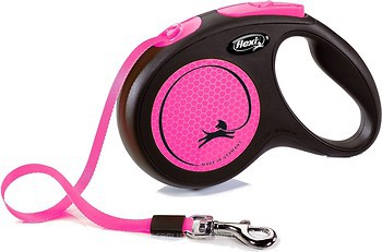 Фото Flexi Поводок-рулетка ленточная New Neon M 5 м / 25 кг pink