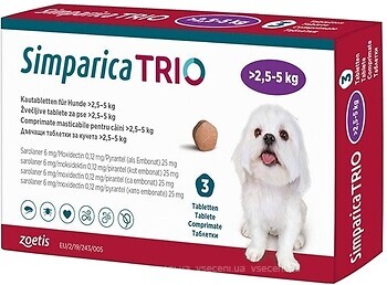 Фото Zoetis Пігулки Сімпаріка Тріо (Simparica Trio) 6 мг, 2.5-5 кг 1 шт
