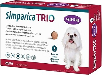 Фото Zoetis Таблетки Симпарика Трио (Simparica Trio) 6 мг, 2.5-5 кг 3 шт