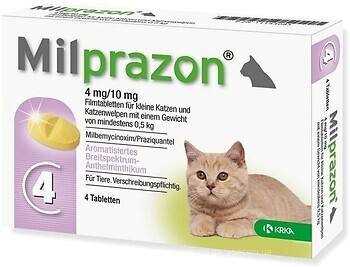 Фото KRKA Пігулки Мілпразон (Milprazon) для кішок до 2 кг, 4 шт