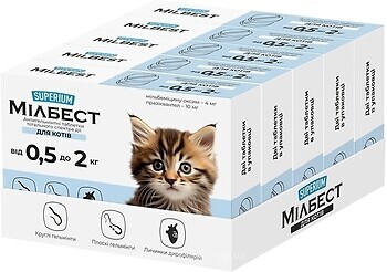 Фото Superium Пігулки Мілбест (Milbest) для котів 0.5-2 кг 2 шт
