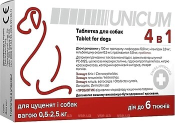 Фото UNICUM Таблетки 4 в 1 для собак 0.5-2.5 кг 1 шт