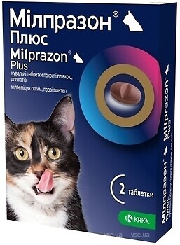 Фото KRKA Пігулки Мілпразон Плюс (Milprazon Plus) для котів більше 2 кг 4 шт