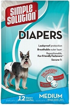 Фото Simple Solution Підгузки Disposable Diapers Medium 41-53 см 12 шт. (SS10584)