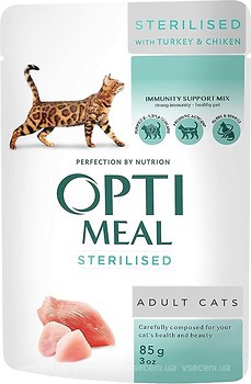 Фото Optimeal For Sterilised Cats With Turkey & Chicken in sause 12x85 г