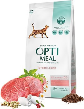 Фото Optimeal Sterilized Adult Cat With Beef & Sorghum 10 кг