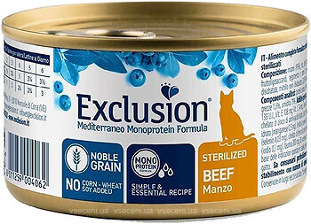 Фото Exclusion Noble Grain Cat Sterilized Beef 85 г