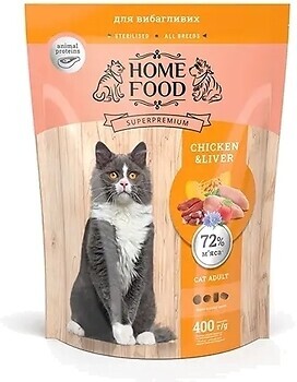 Фото Home Food Сухий корм для дорослих вибагливих котів Курка і печінка 400 г
