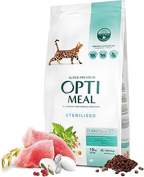 Фото Optimeal For Sterilised Cats With Turkey & Oat 10 кг