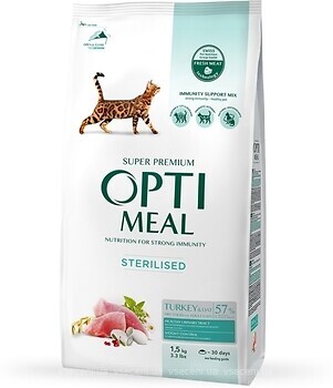 Фото Optimeal For Sterilised Cats With Turkey & Oat 1.5 кг