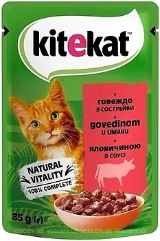 Фото Kitekat Консервований корм з яловичиною в соусі 85 г