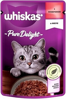 Фото Whiskas Консервированный корм Pure Delight с говядиной в желе 85 г