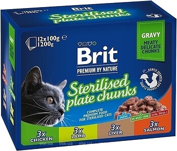 Фото Brit Premium Cat Pouches Sterilised Plate Chunks 12x100 г