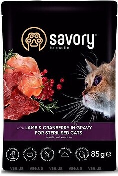 Фото Savory Adult Cat Sterilised with Lamb and Cranberry in Gravy 22x85 г