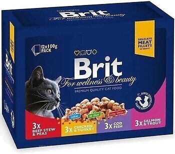 Фото Brit Premium Cat Pouches for Welness & Beauty Plate Chunks 12x100 г