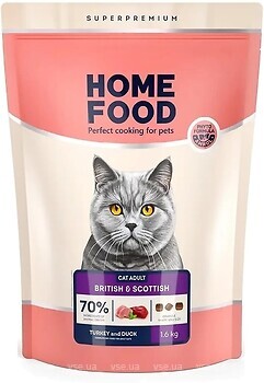 Фото Home Food Сухой корм для взрослых кошек британских и шотландских пород Индейка и утка 1.6 кг
