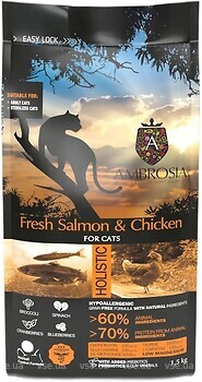 Фото Ambrosia Grain Free Sterilized Cat Fresh Salmon & Chicken 1.5 кг