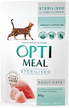 Фото Optimeal For Sterilised Cats With Turkey & Chicken in jelly 12x85 г