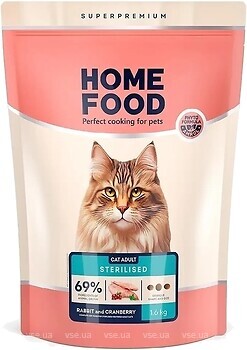 Фото Home Food Сухой корм для стерилизованных кошек Кролик и клюква 1.6 кг (3048016)