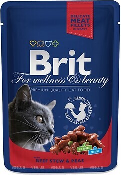 Фото Brit Premium Cat Pouches Beef Stew & Peas 12x100 г