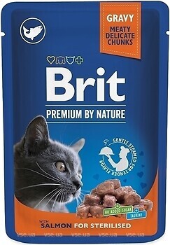 Фото Brit Premium Cat Pouches Sterilised Chunks in Gravy with Salmon 12x100 г