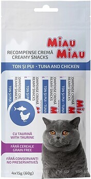 Фото Miau Miau Creamy Lickable Treats Tuna and Chicken 4x15 г