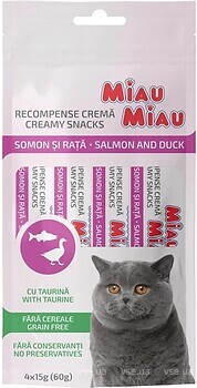 Фото Miau Miau Creamy Lickable Treats Salmon and Duck 4x15 г