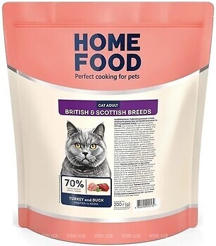Фото Home Food Сухий корм для дорослих кішок британських і шотландських порід Індичка і качка 200 г