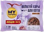 Фото My Champion Кусочки в желе с курицей и телятиной 4x100 г