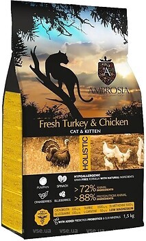 Фото Ambrosia Grain Free Kitten Fresh Turkey & Chicken 1.5 кг