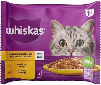 Фото Whiskas Консервований корм 1+ з куркою і індичкою в желе 4x85 г