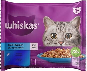 Фото Whiskas Консервований корм 1+ з тунцем і лососем в желе 4x85 г
