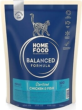 Фото Home Food Сухий корм для стерилізованих кішок з Куркою і рибою 300 г