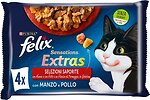 Фото Felix Sensations Extras з яловичиною і куркою в желе 4x85 г