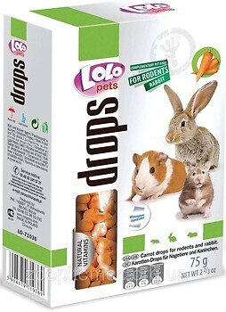 Фото Lolo Pets Drops Ласощі для гризунів і кроликів морквяні 75 г (LO-71036)