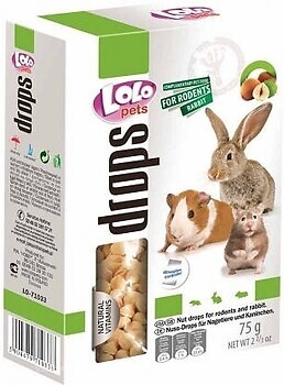 Фото Lolo Pets Drops Лакомство для грызунов и кроликов ореховые 75 г (LO-71033)